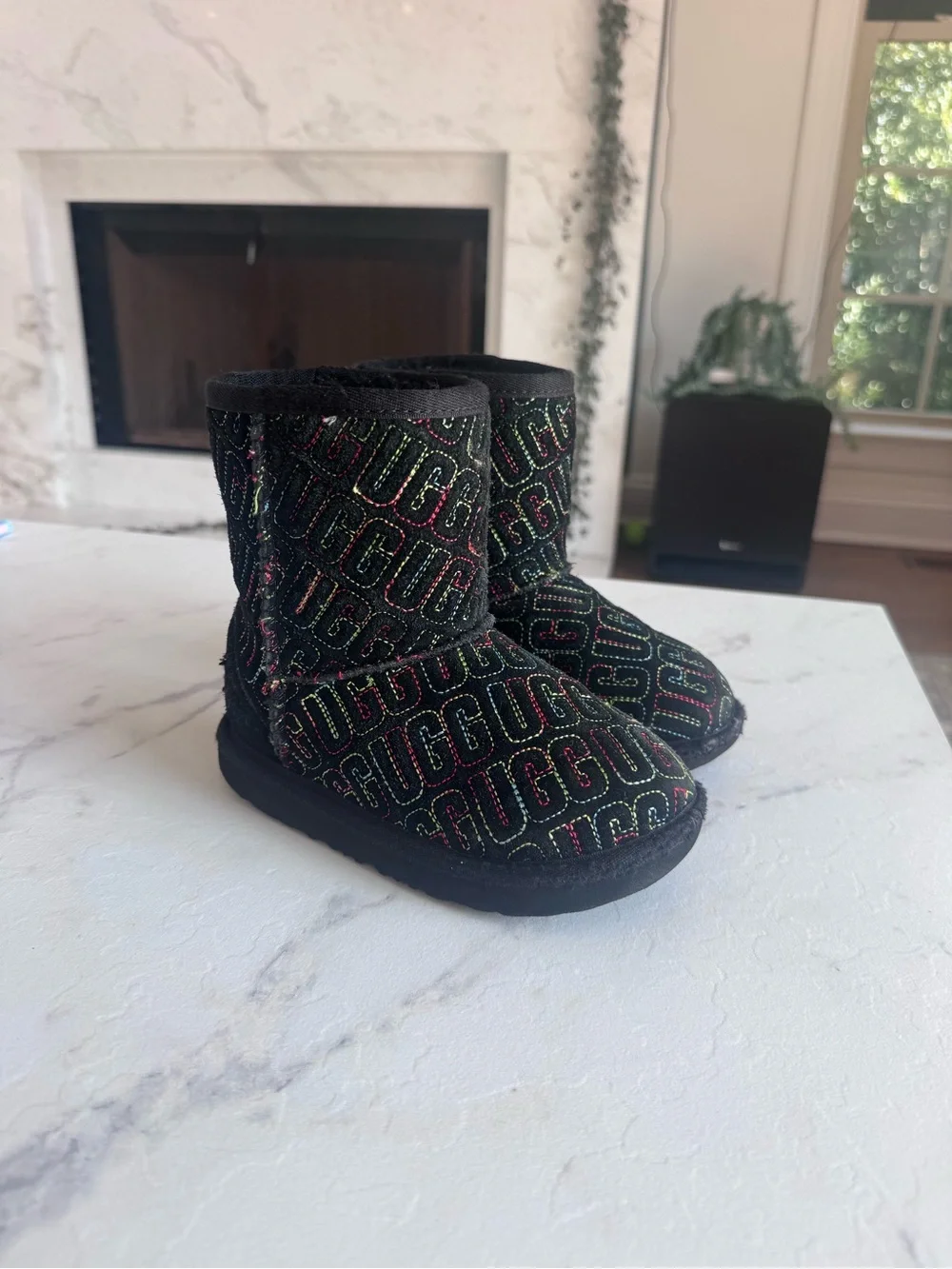 UGG Kids' Classic II Graphic Stitch Short Boots Girls Colorful warm boot Size 11